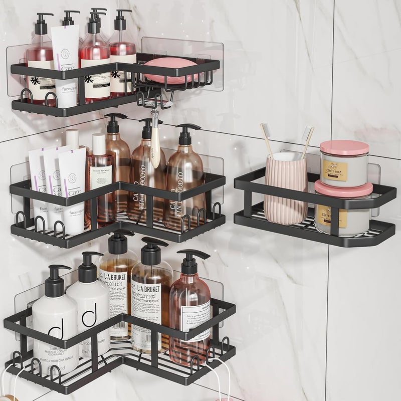 Youvip Shower Caddy Corner with Soap Holder, No Drilling Shower Shelves-Rustproof, Adhesive Shower Organizer Corner for Dorm. Black, 4-Pack - Image 1